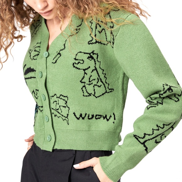 Like New Cider Cropped Dinosaur Cardigan - Picture 1 of 5